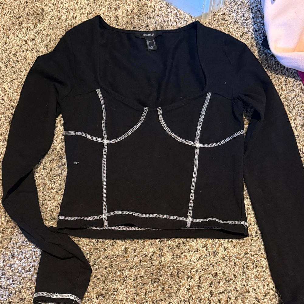 Forever 21 Black Bodysuit with White Stitch Detail